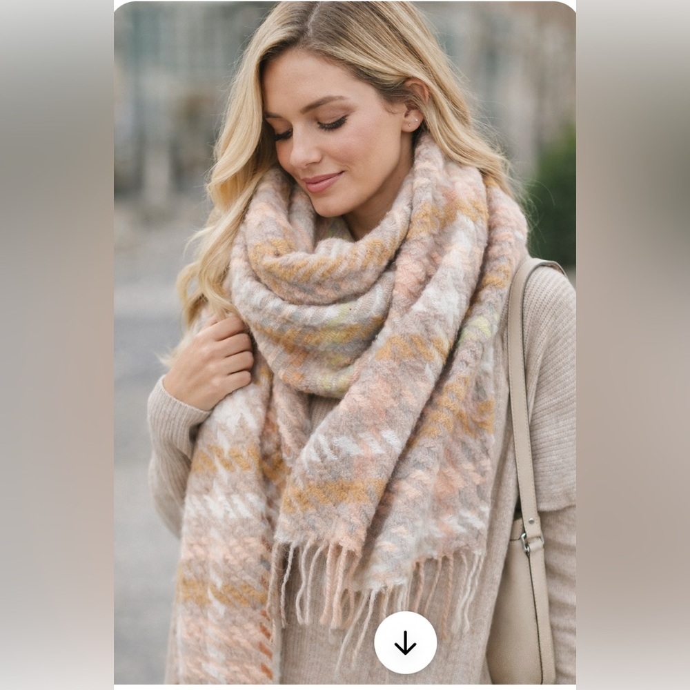 Plaid Blanket Scarf Blush Tan Neutral Winter Wrap NWT